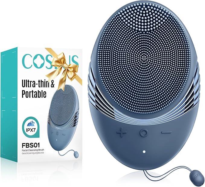 COSLUS Silicone Face Scrubber for Men: 5 Cleansing Modes Facial Cleansing Brush for Beard Care, Sensitive Skin - Deep Cleansing & Gentle Exfoliating, Waterproof Portable for Shower & Travel, Navyblue