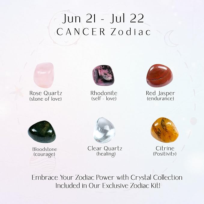 NARIBABU Cancer Zodiac - Zodiac Healing Gifts - Cancer Chakra Crystals - Zodiac Sign Gemstones Set - Cancer Healing Crystals Set - Cancer Crystals Gift Set