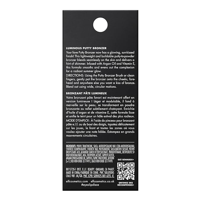 e.l.f. Luminous Putty Bronzer, Lightweight Putty-to-Powder Bronzer For A Radiant, Glowing Finish, Highly Pigmented, Vegan & Cruelty-Free, Get Glowing