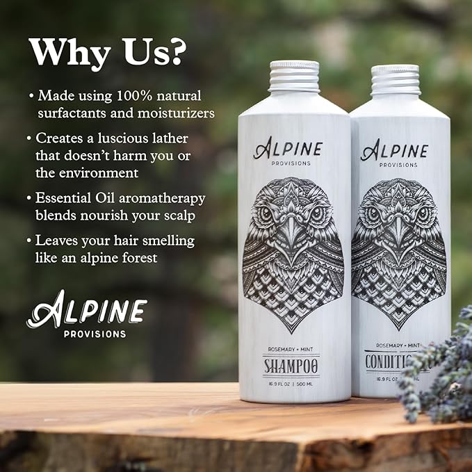 Alpine Provisions Cedar & Sandalwood Shampoo - Naturally Repair, Cleanse, and Hydrate with Essential Oils, Jojoba, Aloe Vera - Vegan, Sulfate & Plastic Free - Plant-Based Hair Care 16.9 FL Oz