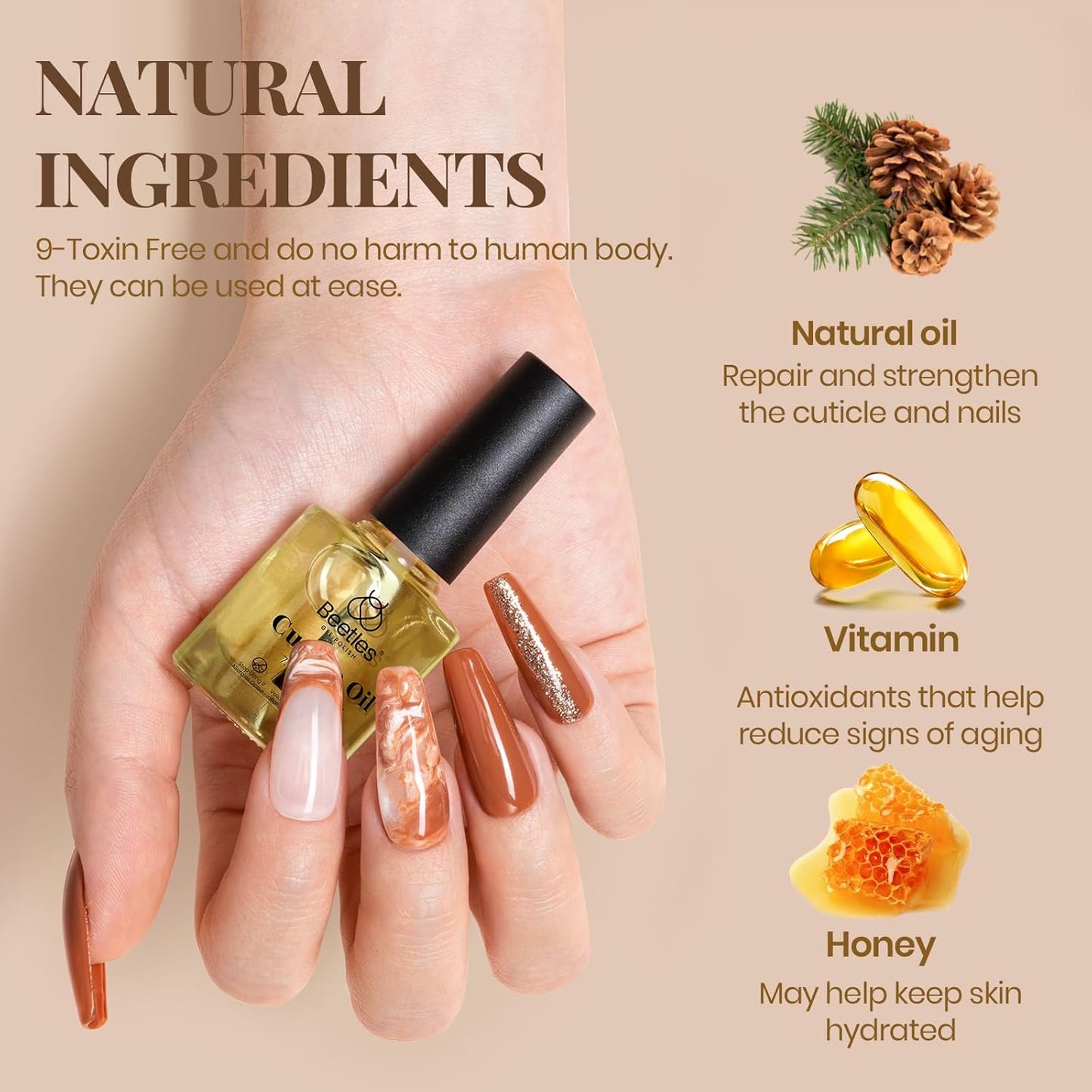 Beetles Gel Top Coat Base Coat and Cuticle Oil Set 3Pcs, No Wipe Top Gel Glossy Shine Long Lasting, Cuticle Oil Care for Dry Damaged for Stronger Nails