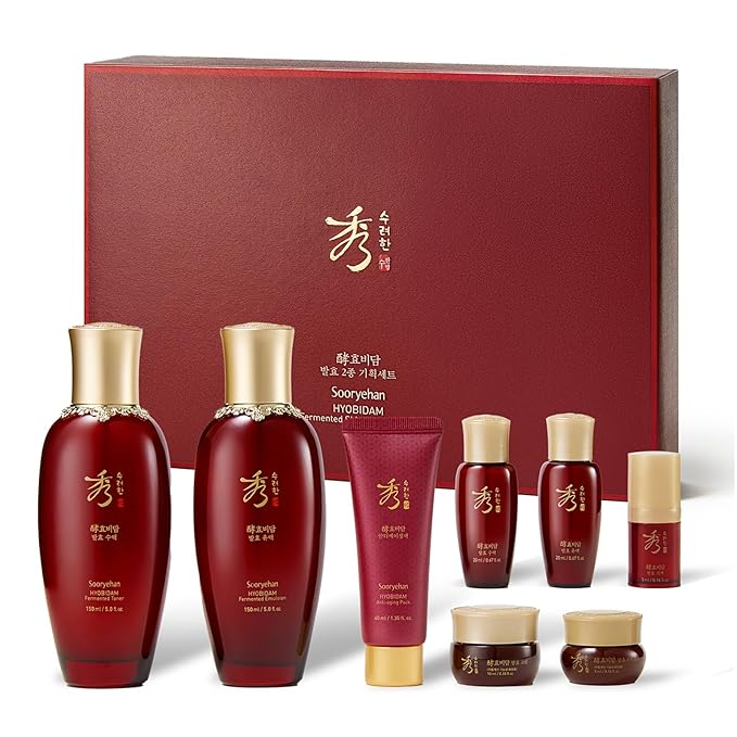 Sooryehan Hyobidam Fermented Skincare Gift Set (13.53fl oz) - Premium Korean Skin Care for Intense Hydration, Elasticity. Ginseng, Snow Fungus.