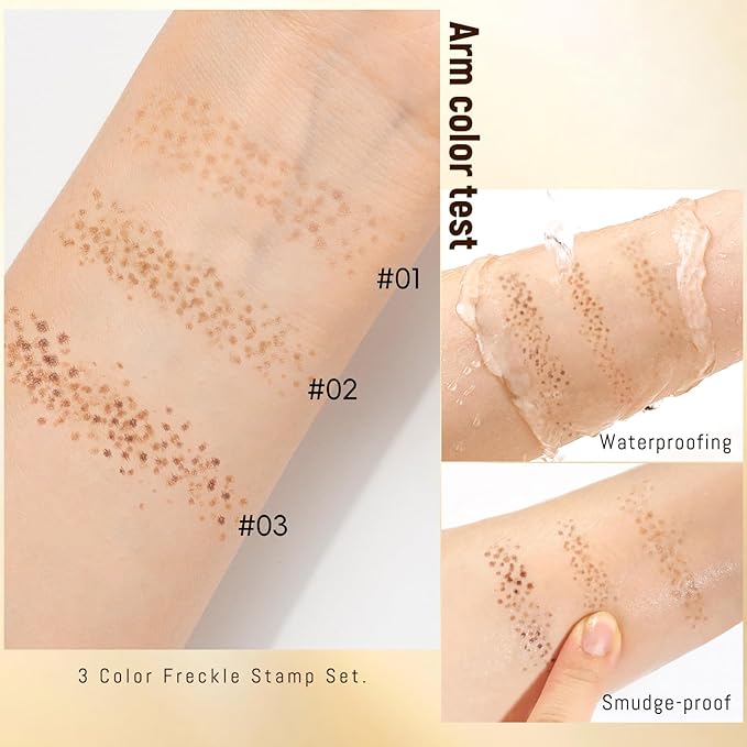 3pcs Faux Freckle Stamp Pen, Liquid Fake Freckles Stain Tattoo Marker Waterproof Long Lasting for Natural Sunkissed Makeup for Women Girl -3 Colors Brown