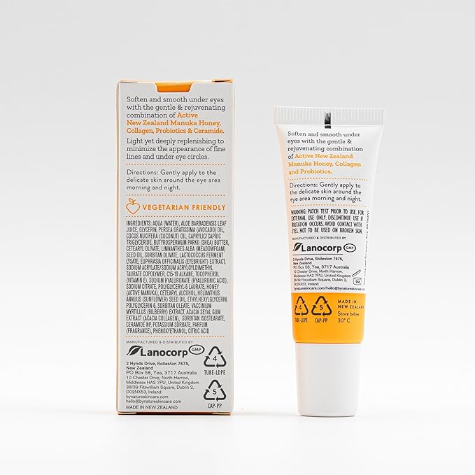 By Nature Eye Cream - Manuka Honey, Collagen, and Probiotics - Hydrating Under Eye Cream for Dark Circles - Skincare from New Zealand - .5oz