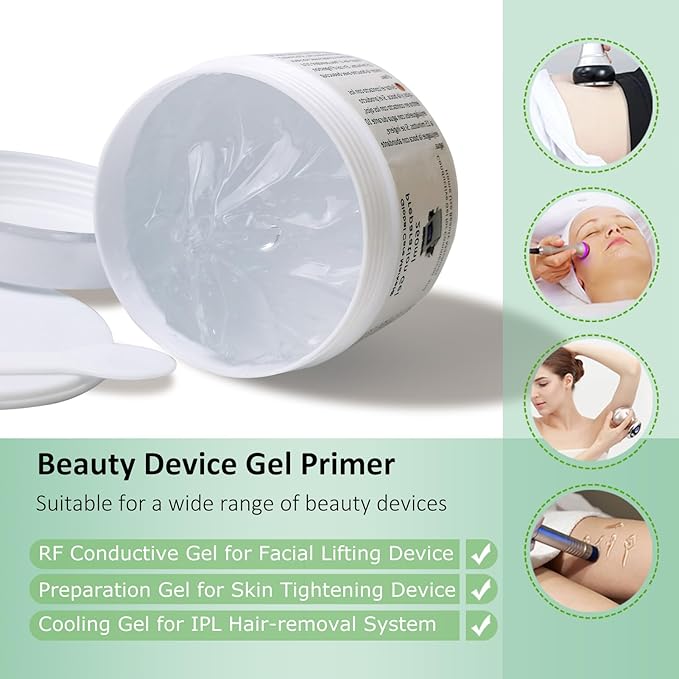 Preparation Gel – RF Conductive Gel with Hyaluronic Acid for Use With Radio Frequency Face and Body Machines, Skin Cooling Gel Primer for IPL Hair Removal Device