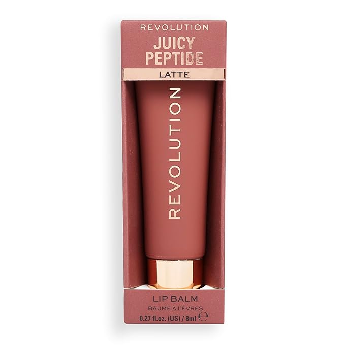 Revolution Beauty, Juicy Peptide Lip Balm, Hydrating & Plumping Lip Balm with Sheer Color, Infused with Vitamin E & Peptides, Nude Latte, 0.27 Fl. Oz