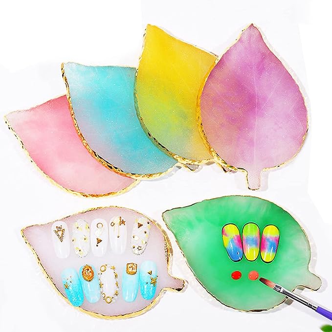 1 Piece Nail Art Palette Nail Polish Palette Mixing Palette Makeup Plate Nail Plate for Nail Art Nail Tip Holder Nail Art Display (yellow leaf)