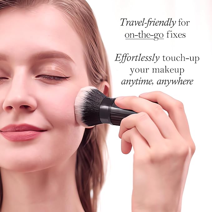 LORYP Retractable Makeup Brush Black Kabuki Foundation Brush for liquid Cream and Powder Makeup 2 Pack Travel Makeup Brush Set