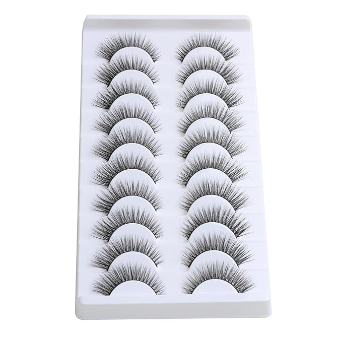 SUNWELL False Eyelashes 12mm Mink Lashes Natural Look Cat Eye Faux Mink Lashes 3D Fluffy Soft Luxury Volume Fake Eyelashes 10 Pairs Pack