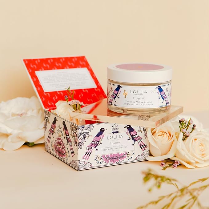 LOLLIA Imagine Body Butter, 5.5 oz. - Flowering Willow & Lotus Fragrance - Shea Butter & Cocoa Butter, Body Lotion for Women, Hydrating & Smooth Body Moisturizer