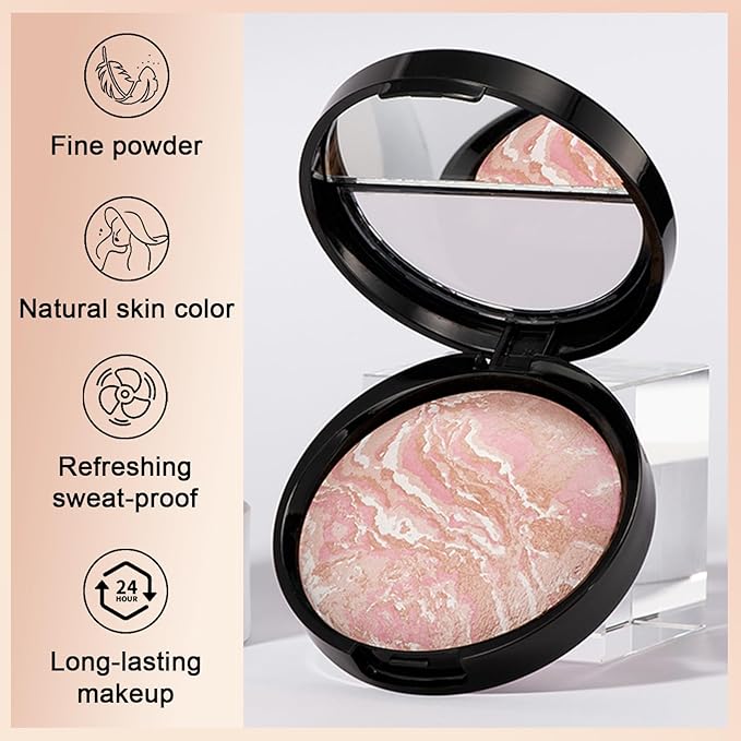 Baked Powder Contour Makeup, Brighten Bronzer Powder, Highlighter Bronzer Glow Palette, Cruelty Free Shimmer Bronzing Powder to Use For Contour Make up, Natural Finish & Easy to Use #002