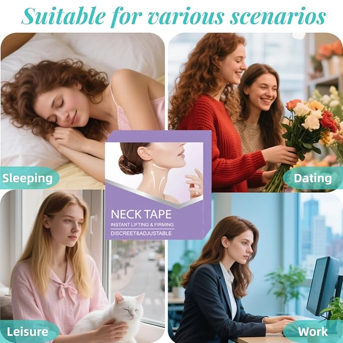 FHH Neck Lifting Tape, Lifting Invisible, Lift Sagging Skin, High Elasticity and Breathability, Suitable for Neck, Face and Jaw (4 Tapes + 20 Patches) A