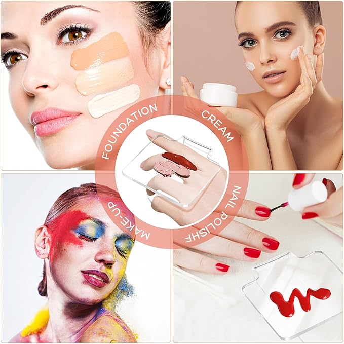 Minkissy 3pcs Makeup Hand Palette Acrylic Nail Art Manicure Palette Makeup Palette Spatula for Home Salon Professional