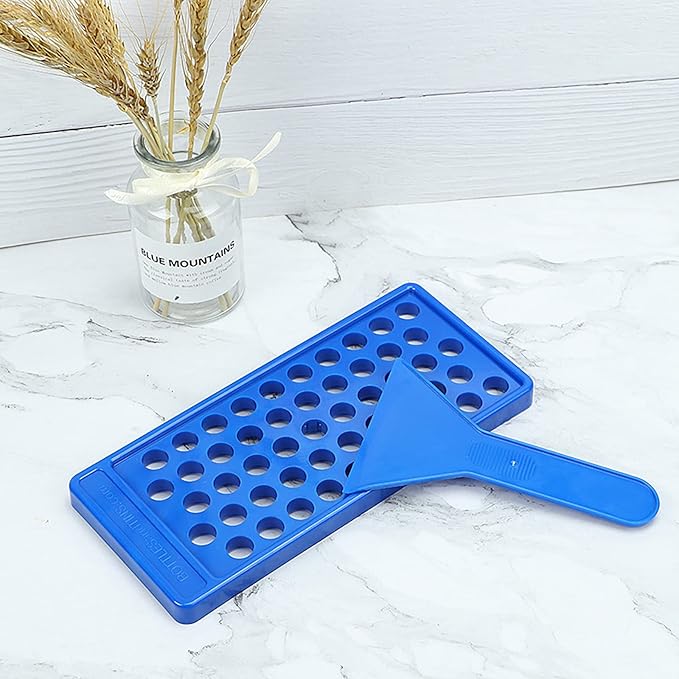 RONRONS Lip Balm Crafting Kit, Professional Lipsticks Filling Tray with 50 Small Holes and Spatula, Easy to Fill 50 Pieces Lipstick Tubes Containers for Business Gifts, Blue