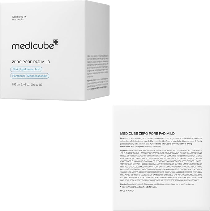 Medicube Zero Pore Pads Mild 2.0 (70 units) - Gentle Calming Toner Pads for Exfoliation, Minimizing Pores, and Blackhead Removal with PHA - Ideal for All Skin Types - Korean Skin Care