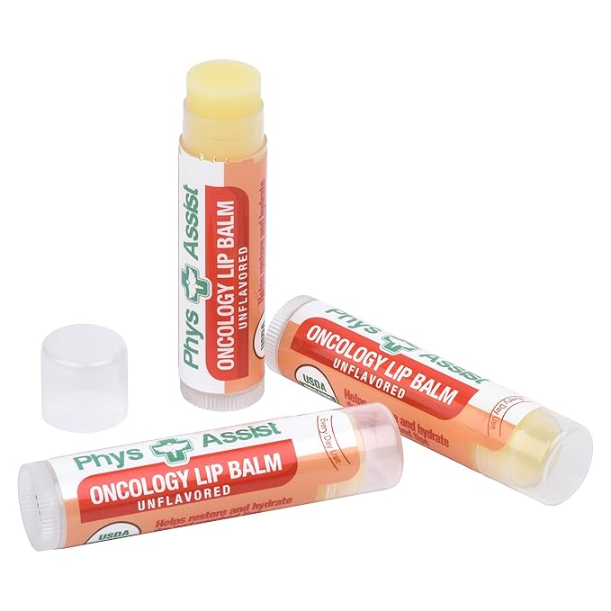 PhysAssist Oncology Lip Balm USDA Organic Unflavored Moisturize, Hydrate & Protect Dry parched lips during Chemo or Radio USDA Organic. 3 Pack