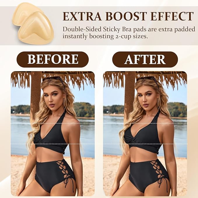 Sticky Bra Breast Enhancement, Sticky Bra Push Up Double Sided Bra Inserts Bra Pads for Bikini & Swimsuit Sport