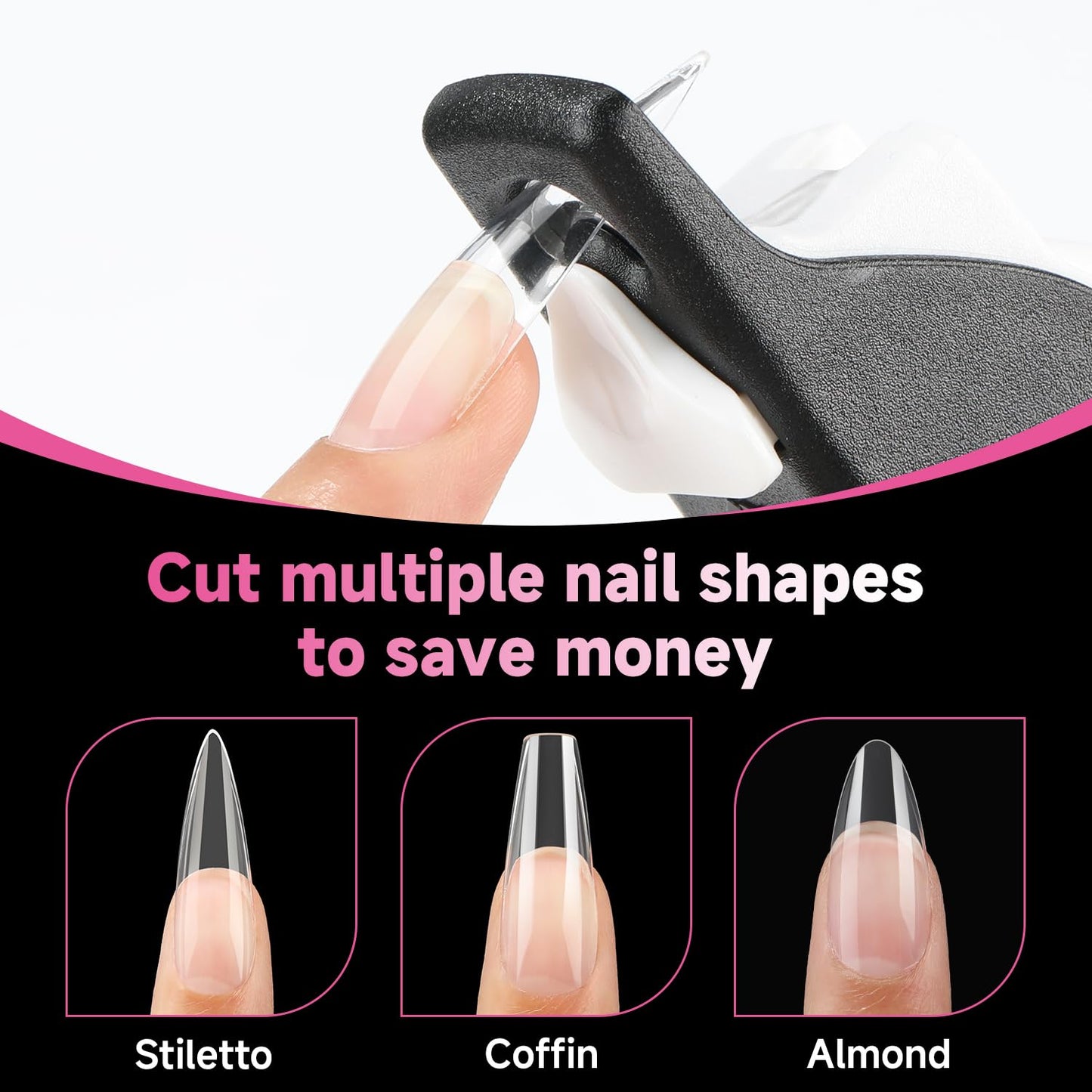 UNA GELLA Halloween XXL Stiletto Nail Tips, 312pcs Pre-Shape Extra Long Stiletto Nails Tips Pre Etched Full Cover No Need File Clear Fake Nails for Party DIY Art Salon 12 Sizes