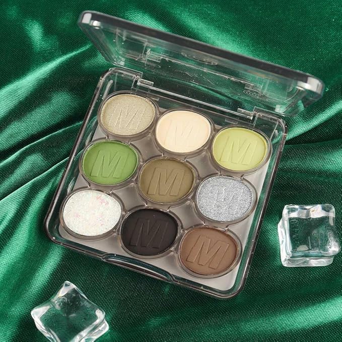 SUAKE Waterproof 9 Colors Shimmer Matte Eyeshadow Palette.Longwearing Highly Pigmented Glitter Eye Makeup Palet. Sparkle Pearlescent paleta de sombras 1# Gold Green