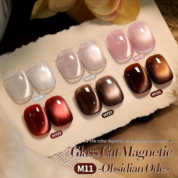 Born Pretty Cat Magnetic Eye Gel Nail Polish, 6 Colors Retro Magnetic Glitter Gel Polish Set Silver Pink Red Nail Polish Kit Soak Off LED Nail Art DIY Salon Gift