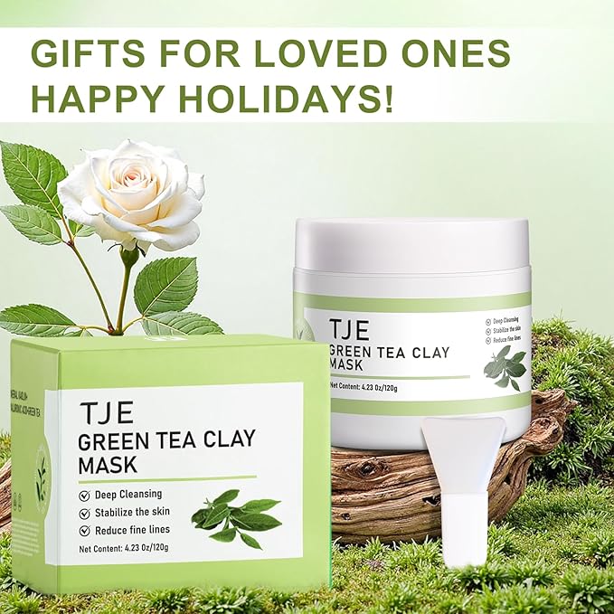 TJE Green Tea Clay Mask, Green Tea Cleanse Face Mask, Deep Pore Cleansing Mask, Moisturizing & Purifying, Remove Blackheads & Acne for All Skin Types