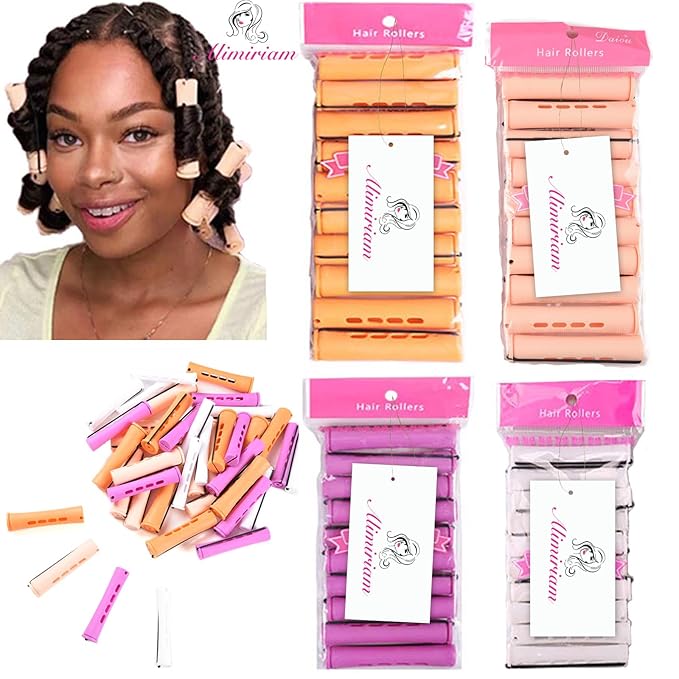 40pcs Perm Rods Set for Natural Hair 4 Sizes Cold Wave Rods Hair Rollers for Women Curling Rods for Long Medium Small Hair Curler Styling DIY Hairdressing Tools(Orange+Beige+Purple+white)
