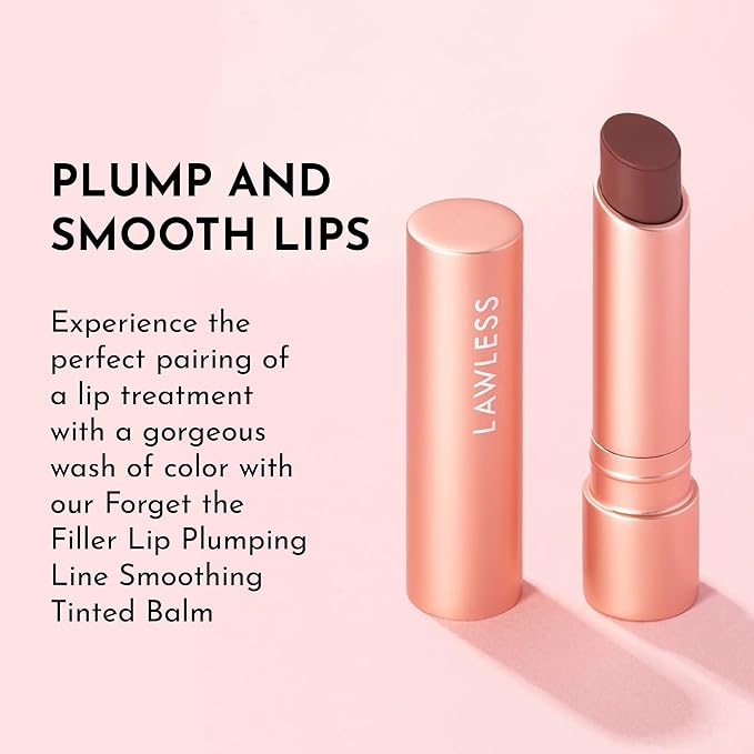 LAWLESS Forget the Filler Lip Plumping Line Smoothing Tinted Balm, Amaretto, Brown, 0.09 Ounce
