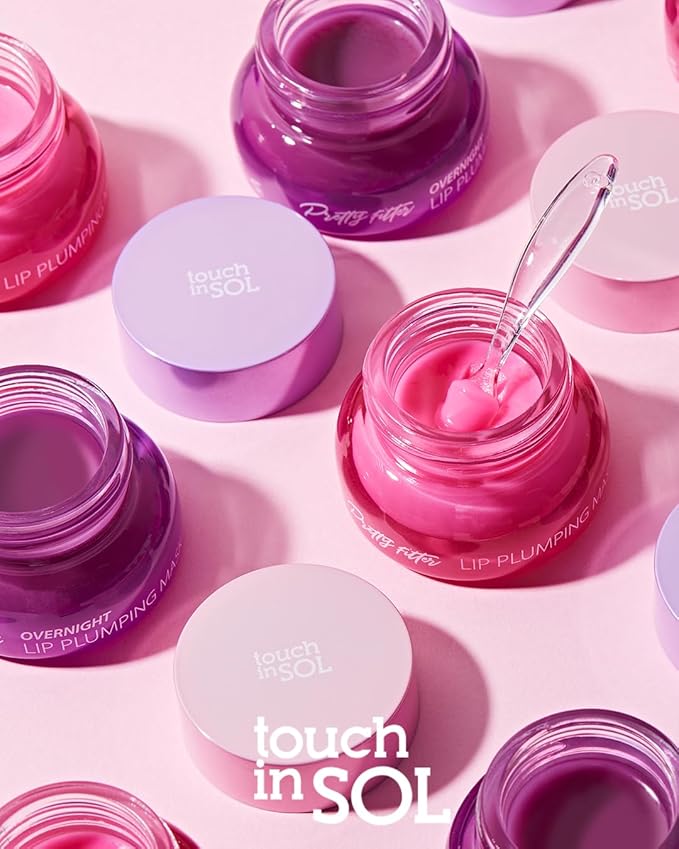 Touch in Sol Pretty Filter Overnight Lip Plumping Mask - Korean Lip Treatment Mask for Dry and Cracked Lips - Lip Volumizing and Intensive Nourishing with Shea Butter - Fig and Vanilla Scent