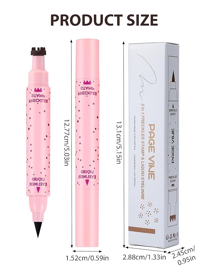 Erinde Waterproof Freckle Stamp Pen, Dual Ended Fake Freckle & Black Liquid Eyeliner, Long Lasting Quick Dry Faux Freckles Stamp Freck Pen for Natural Sunkissed Makeup, B1 LIGHT