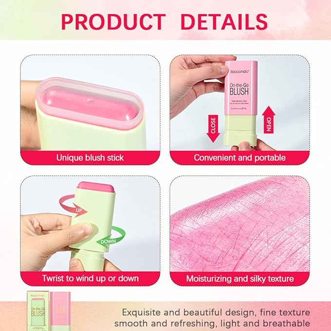 Multi-Use Makeup Blush Stick,Cream Blush Stick,Solid Moisturizer Stick,Waterproof Natural Nude Makeup,Tinted Solid Moisturizer Stick for Eyes Lips Cheek (2#Hot Red)