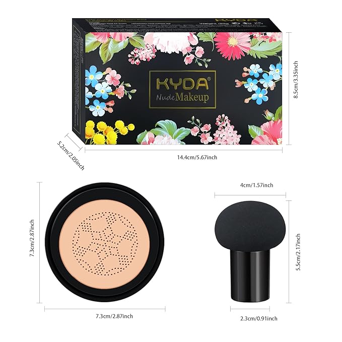 Ownest 2 Pcs Mushroom Head Air Cushion BB Cream, Concealer Lasting Nude Makeup Moisturizing Pigment CC Liquid Foundation, Even Skin Tone Makeup Base Primer-Buff Beige