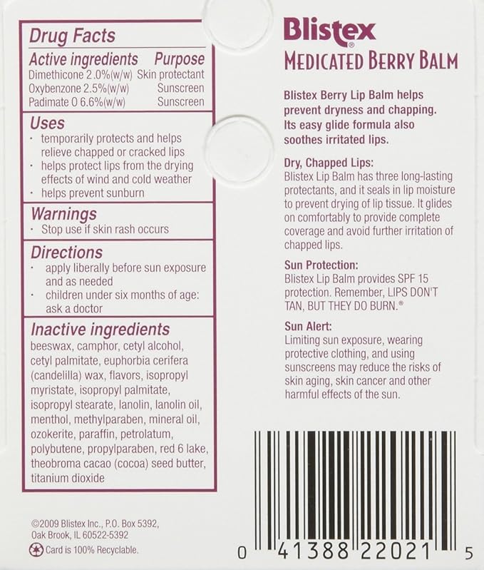 Blistex Medicated Berry Lip Balm, 3 pack