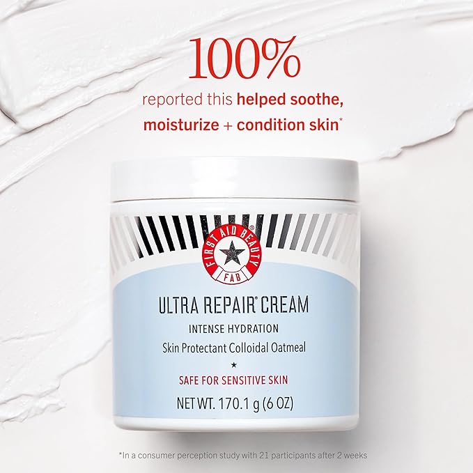First Aid Beauty - Ultra Repair Cream, Intense Hydration Whipped Colloidal Oatmeal, Clinically Proven to Strengthen Skin Barrier in 7 Days & Helps Relieve Eczema, Luxury Face & Body Moisturizer, 12 oz