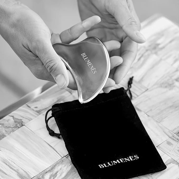 Blumenes - Traditional Gua Sha Tool - Stainless Steel Massage Tool for Face & Body - Cold & Heat Retention for Relaxing Spa Experience - Durable Stainless Gua Sha for Enhanced Skincare Routine