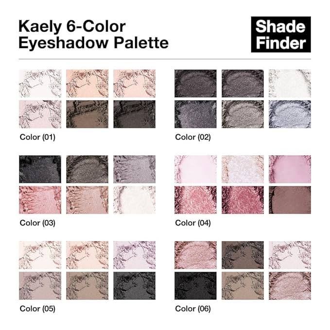 6 Colors Travel Eye Shadow Palette Makeup, Black Dark Smoky Grey Nude Pink Rose Champagne Gold Pearl White Sparkly Shimmer Glitter High Pigment Mini Eyeshadow Palette for Older Women, Built in Mirror
