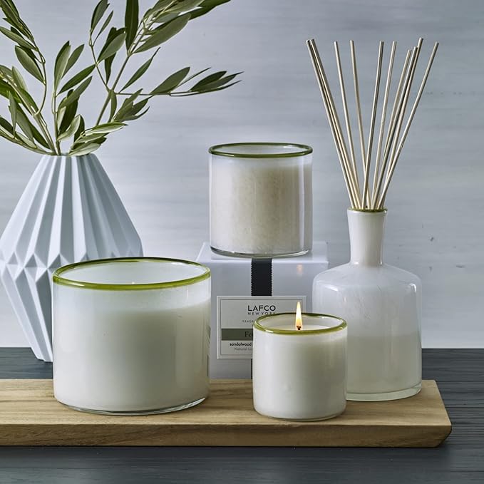 LAFCO New York Signature Reed Diffuser, Feu de Bois - 15 oz - Up to 9 Months Fragrance Life - Reusable, Hand Blown Glass Vessel - Natural Wood Reeds - Made in The USA