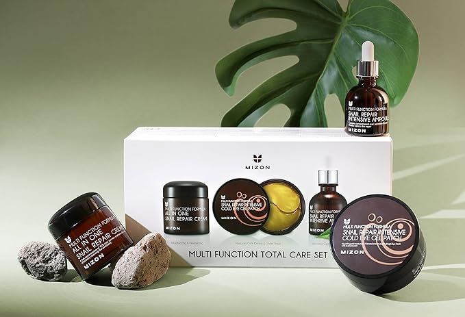 MIZON 24K Gold Snail Skincare Set - Eye Patches, Repair Cream & Ampoule for Sensitive Skin, Anti-Aging & Moisturizing