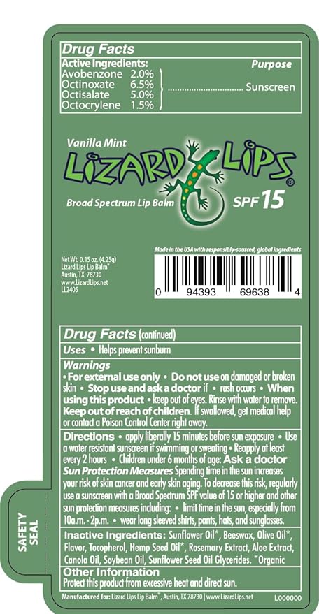 Lizard Lips SPF 15 Lip Balm (Vanilla Mint)