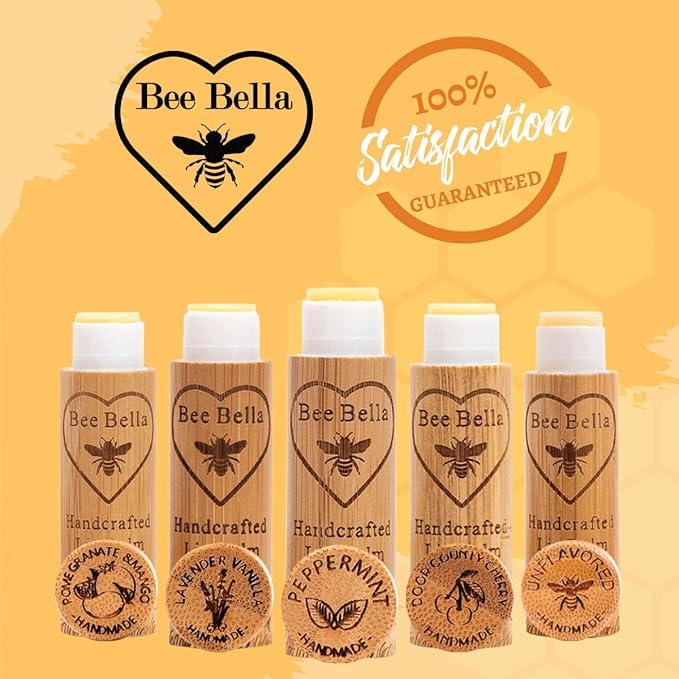 Bee Bella Lip Balm, Peppermint, 3 Pack - Hydrating, Moisturizing Lip Care, 100% Natural, Original Organic Beeswax with Vitamin E, Handmade in USA