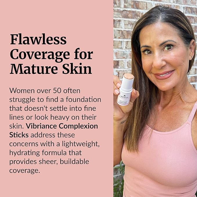 Vibriance Complexion Sticks - Foundation for Mature Skin - Sheer, Buildable Coverage Face Makeup Foundation for Older Women - 3-in-1 Base, Contour, Concealer - Dark