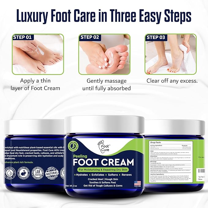 Tea Tree Oil Foot Cream - Moisturizing Athletes Foot Care For Dry Cracked Feet Cream - Heel & Callus Removal, Toenail Treatment, Ringworm Itchiness Relief - Made in USA Foot Cream, 2 Ounce Pack of 1