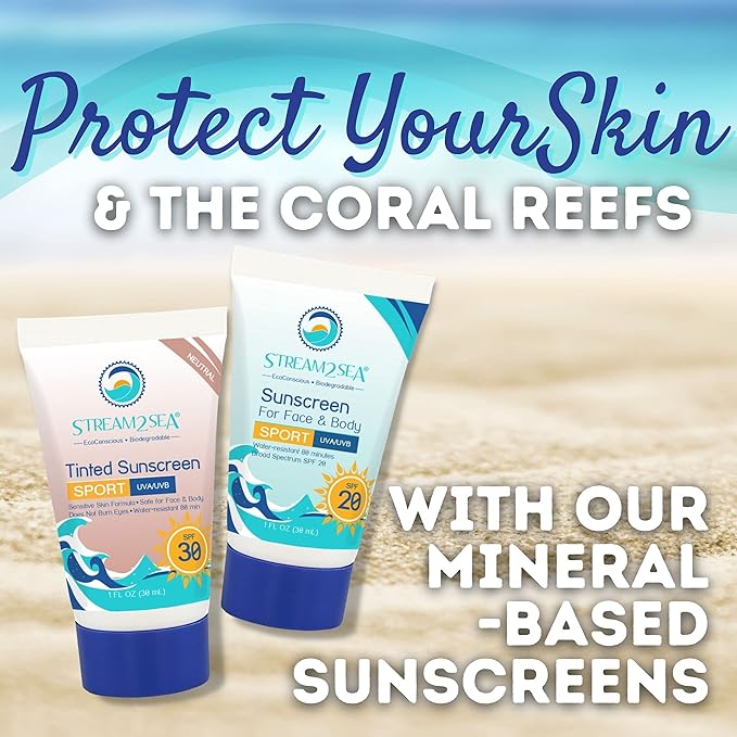 EcoConscious Travel Kit Body & Hair Care Gift Set | Shampoo & Body wash | Conditioner | SPF30, SPF20 and Mineral Sunscreen | SPF 30 Cucumber Mint and Hydrate Cherry Vanilla Lip Balm by Stream2Sea