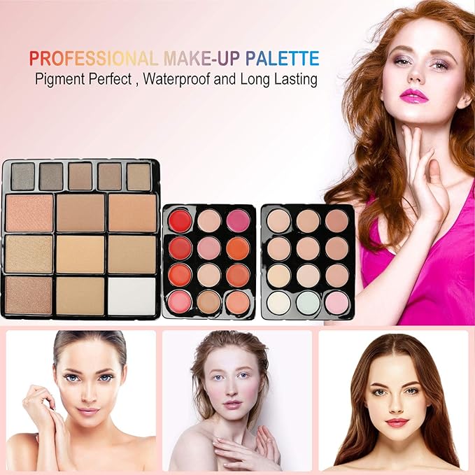 Professional 132 Colors All-in-one Makeup Palette Cosmetic Contouring Kit Combination with Eyeshadow, Cream Concealer, Eyebrow Powder, Lip Gloss Blusher and Pressed Powder