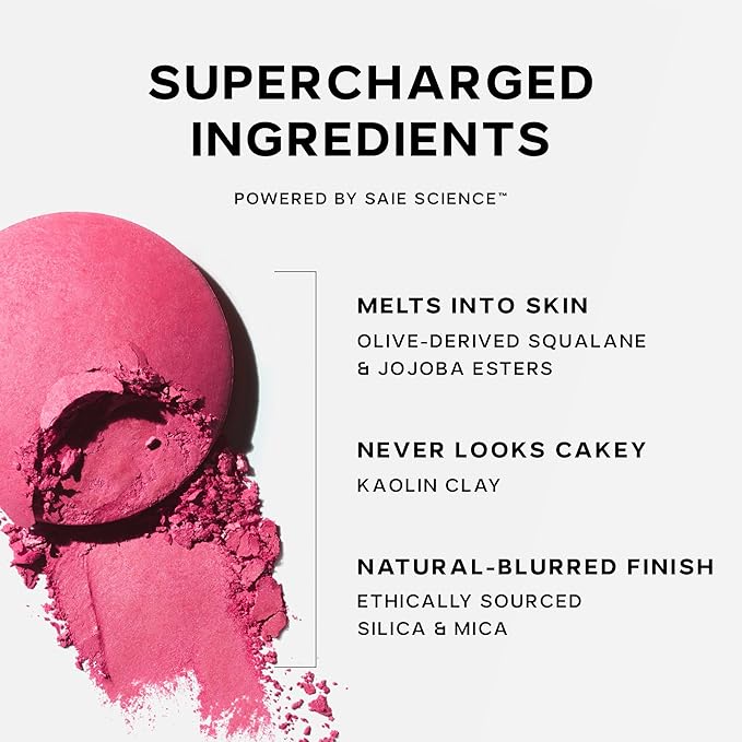 Saie SuperSuede Baked Blush - Talc-Free Powder Blush for All Day Wear - Enriched with Plant-Derived Squalane + Glycerin to Help Moisturize Dry Skin - Mia (0.1 Ounce)