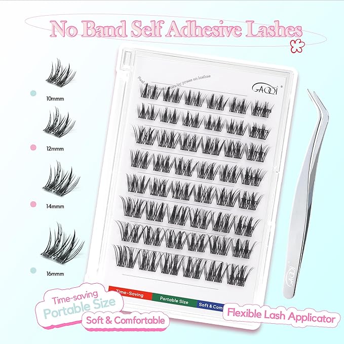 GAQQI Self Adhesive Eyelashes Clusters, No Glue Lash Clusters 10-16mm Dense & Volume Spiky Cluster Lashes, No Band Press On Lashes, More Comfortable & Stronger Hold (Twin)