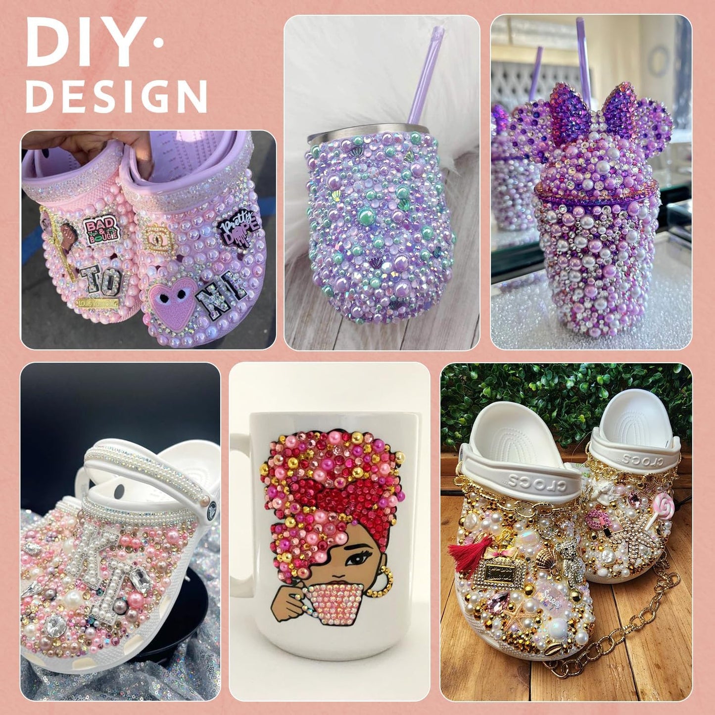 9000PCS Flatback Pearls and Rhinestones for Crafting, White Brown Mixed Size 3-10mm Resin Rhinestones and Half Pearls for Bedazzling, Nail Art and Decoration with Tweezer and Pickup Pencil