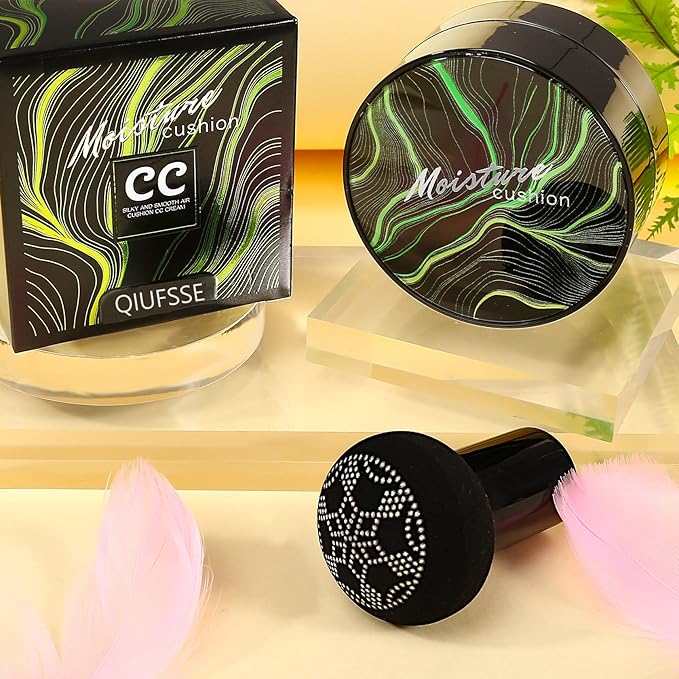 Mushroom Head Air Cushion CC Cream Foundation,QIUFSSE Mushroom Head Foundation BB Cream Makeup Foundation Concealer Brighten Long-lasting Oil Control and Moisturizing-Natural