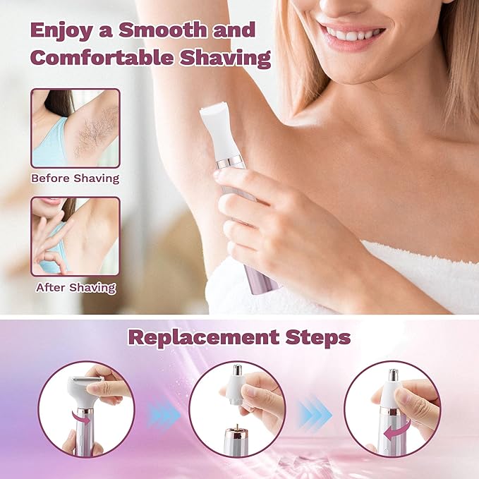 Electric Razors Shaver for Women, 5 in 1 Bikini Trimmer for Women, Wet/Dry Womens Electric Razor Shavers, Face Razor for Face Nose Eyebrow Arms Armpit Legs Pubic Area, Facial Hair Removal