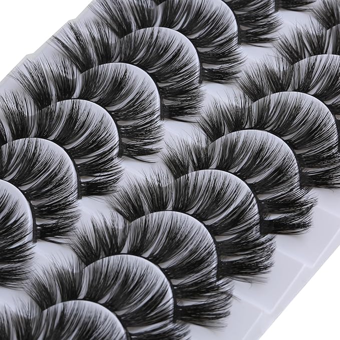 SUNWELL False Eyelashes 18mm Mink Lashes 8D Fluffy Faux Mink Lashes Dramatic Cat Eye Lashes Strips Soft Full Volume Fake Eyelashes 10 Pairs Pack
