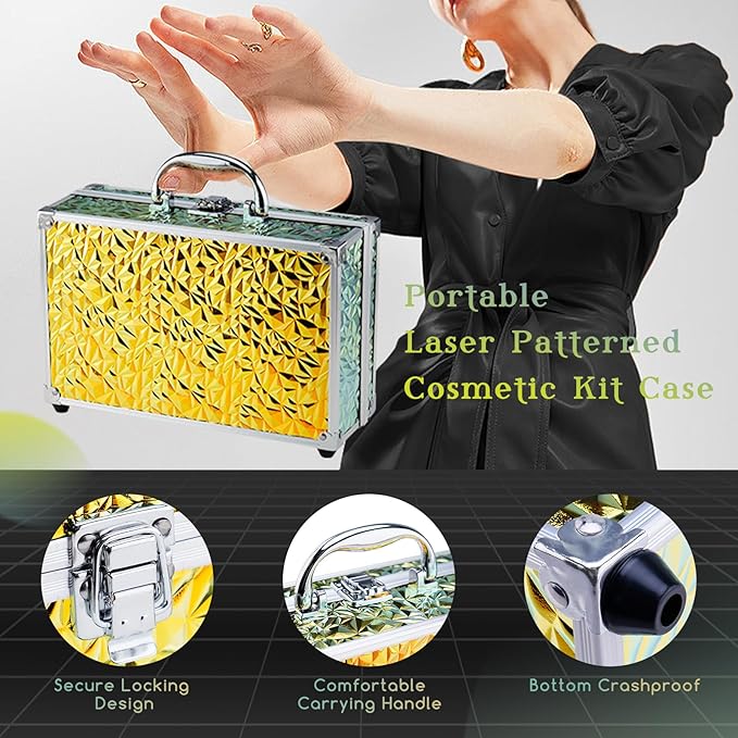 Color Nymph Beginner Makeup Kit for Teens, Train Case Girls Makeup Set with Eye Shadow, Lipstick, Blush, Brushes, Lipgloss, Mascara, Brow Wax and Mirror Green Full Starter Cosmetics Set